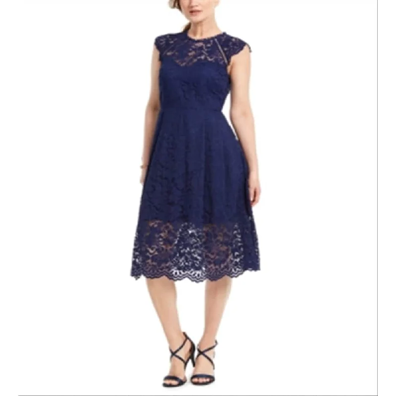 women's denim dressesVince Camuto Women's Lace Midi Dress Blue Size 2