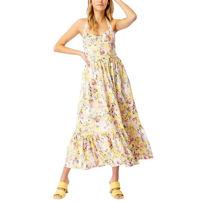 women's shift dressesBardot Women's Labella Floral Halter Midi Dress Yellow Size 8