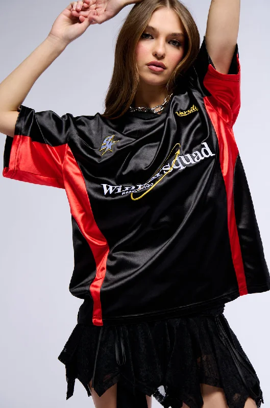 women's tops for those who refuse to compromise on styleWINNER SQUAD VARSITY JERSEY IN BLACK