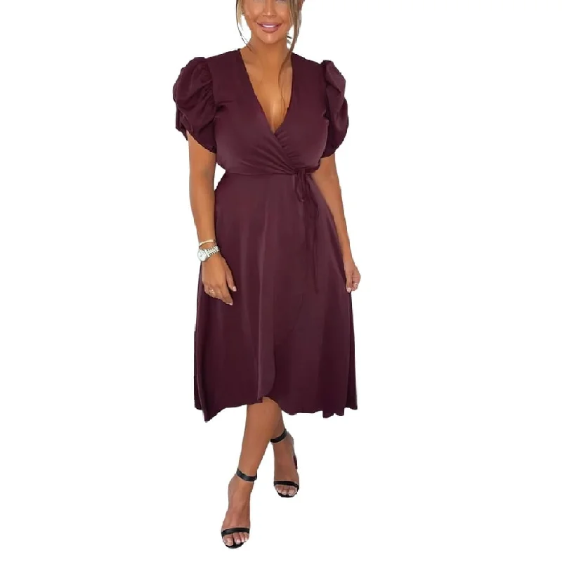 women's casual Friday dressesAX Paris Women's Wrap Over Tie Midi Dress Purple Size 13