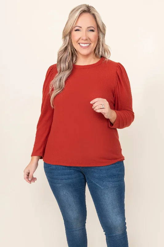 women's tops with cold-shoulder cutsWritten Approval Top, Rust