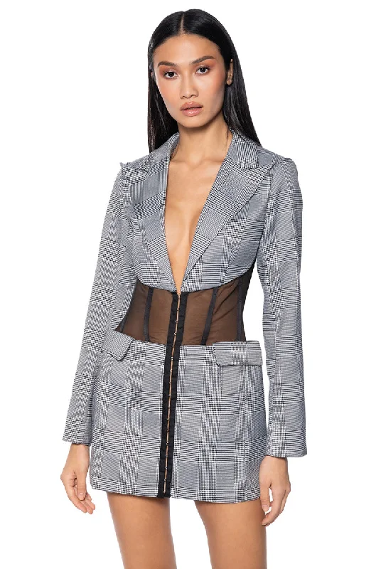 women's coats for layeringNEMY PLAID CORSET BLAZER