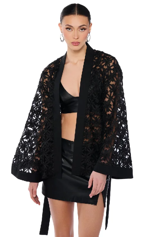 women's coats for breastfeeding mothersENCHANTING BLACK LACED BLAZER