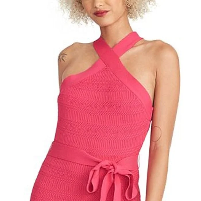 Peplum Hem DressRachel Roy Women's Solid Textured Knit Midi Halter Dress Pink Size Xx-Large