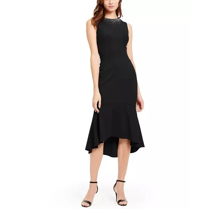 women's fashionable dressesCalvin Klein Women's High Low Midi Dress Black Size 10