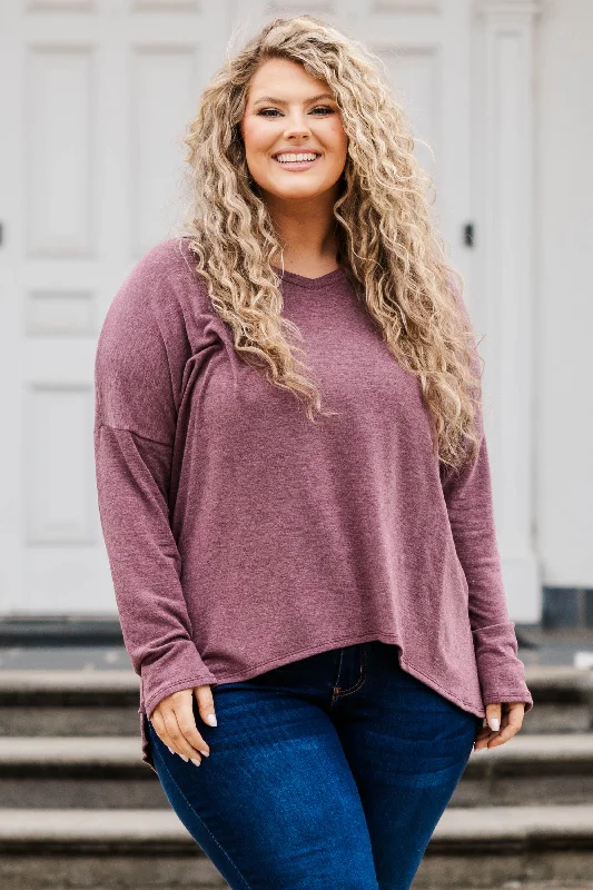 women's tops for those who want to wear versatile pieces that can be dressed up or downThought Of The Thrill Top, Burgundy