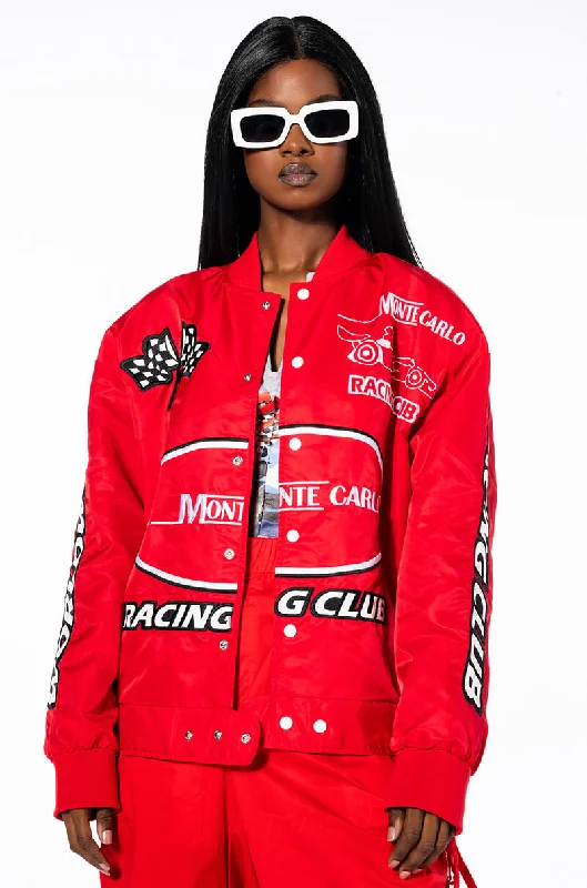 women's coats with floral printsZOOM ZOOM CLASSIC RACING BOMBER