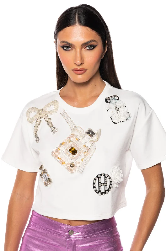 women's tops for those who want to wear pieces that are both comfortable and stylishAMELIA EMBELLISHED TEE