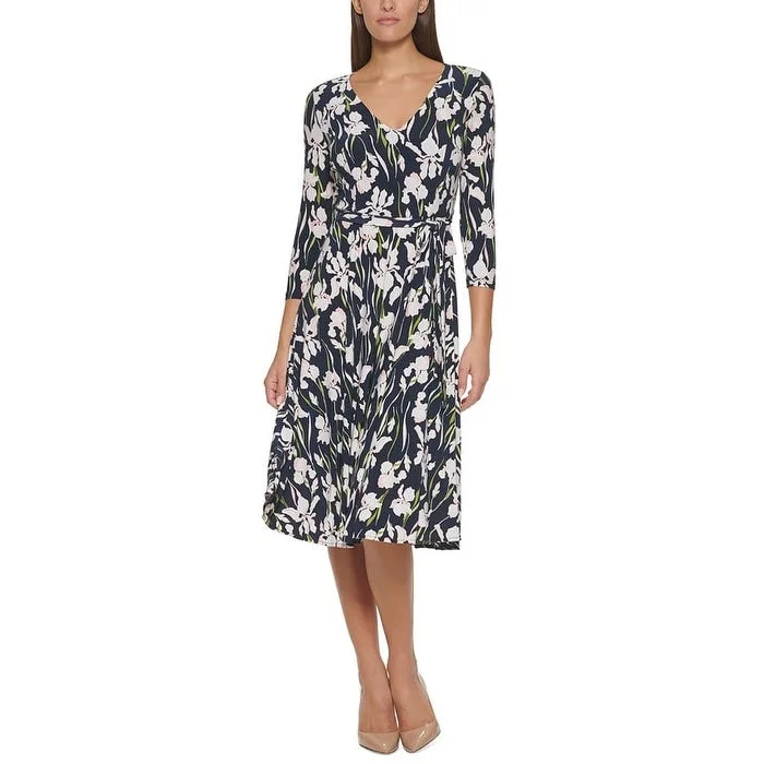 Sweetheart Neckline DressTommy Hilfiger Women's Floral Print Midi Dress Blue Size 16