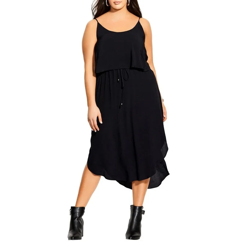 women's apple-shaped body dressesCity Chic Women's Plus Size Tiered Midi Dress Black Size Small