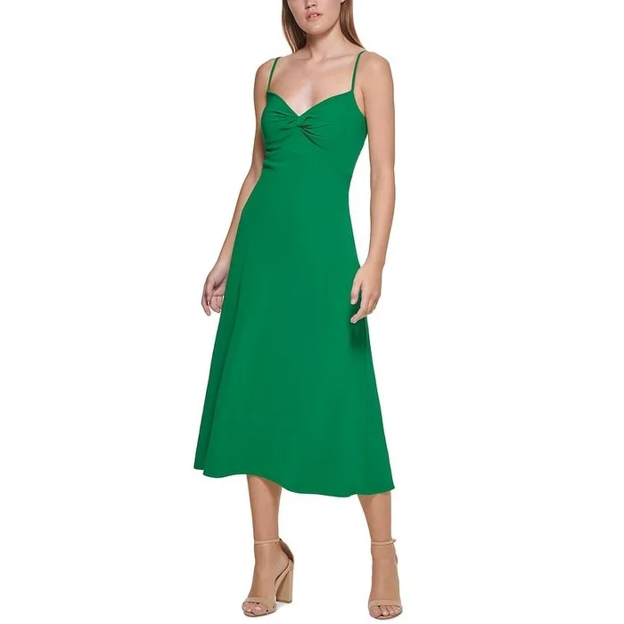 women's striped dressesGUESS Women's Knot Front Midi Dress Green Size 8