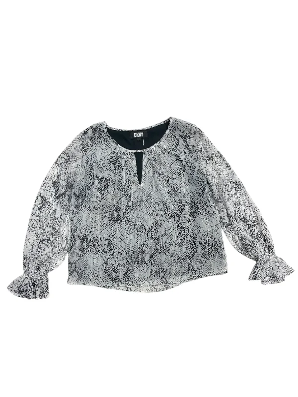 women's tops with beading accentsTop Long Sleeve By Dkny In Snakeskin Print, Size: L