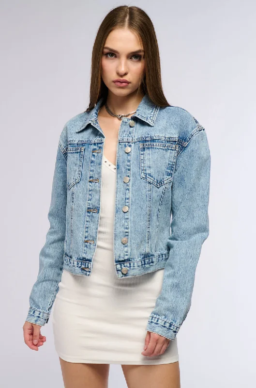 women's coats with belted waistsEASY DOES IT EVERYDAY DENIM JACKET