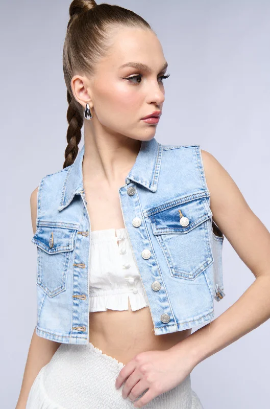 women's coats for pear-shaped bodiesBACK TO THE BASICS DENIM VEST