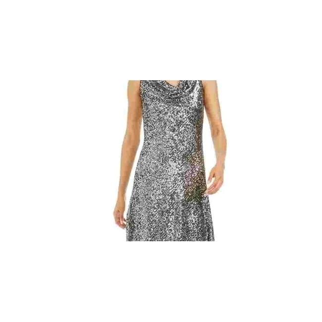 women's travel dressesTaylor Women's Cowlneck Sequined Midi Dress Silver Size 16