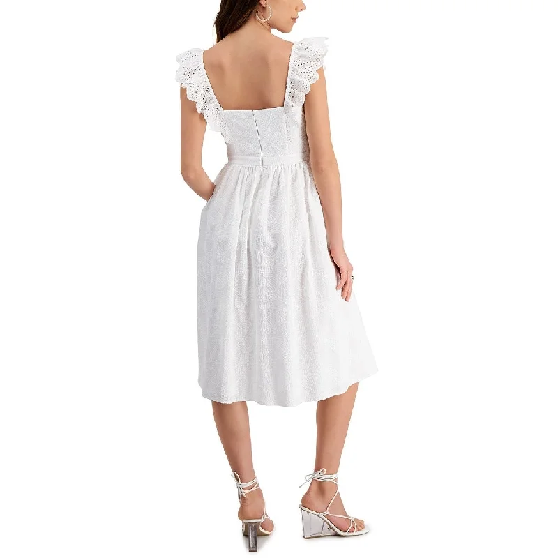 Peplum Hem DressKensie Women's Embroidered Flutter Sleeve Midi Dress White Size 2