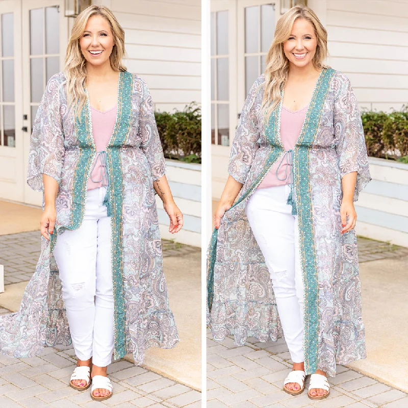 women's tops for evening soireesTreasure Island Kimono, Sage