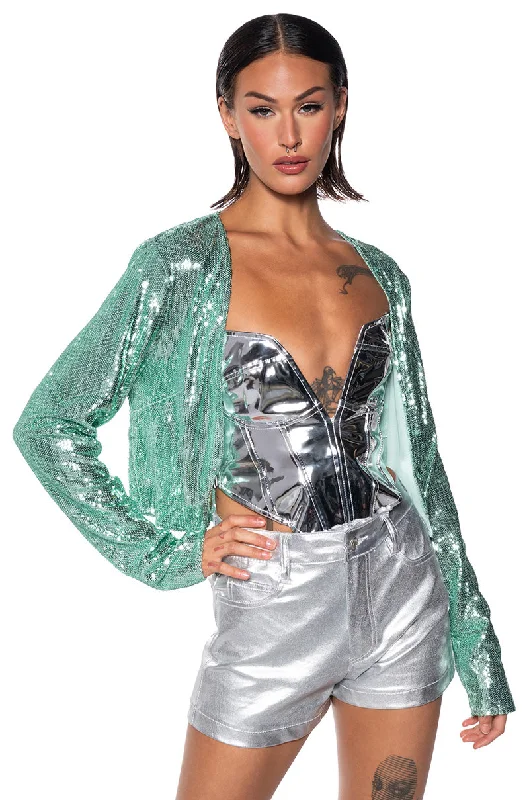 women's coats for those who value both style and comfortHOLIDAY SEASON SEQUIN COVER JACKET IN TEAL