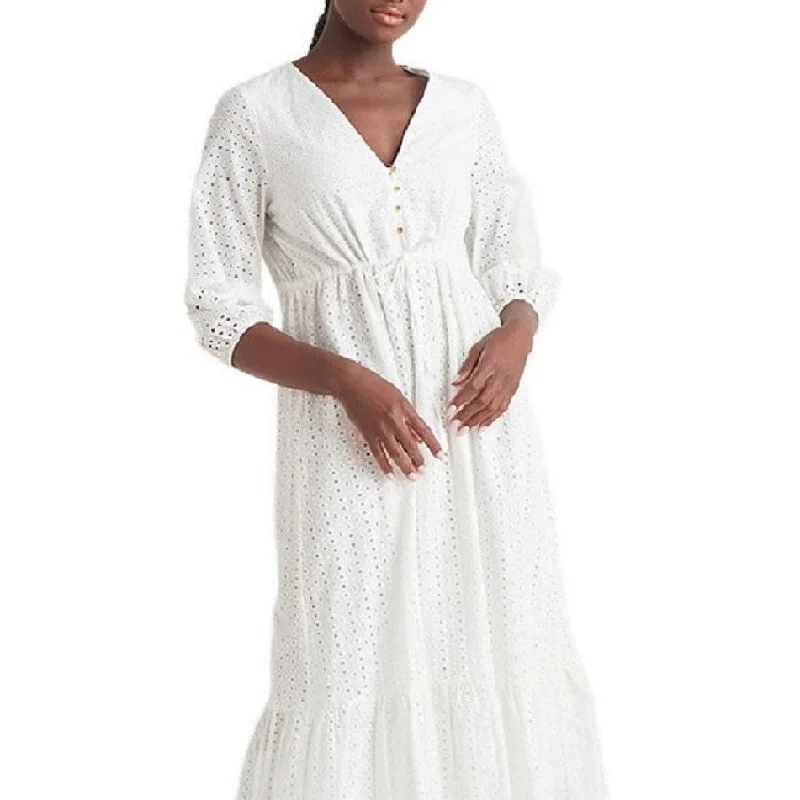 women's wrap dressesBlack Tape Women's Buttoned Eyelet Midi Dress White Size X-Large