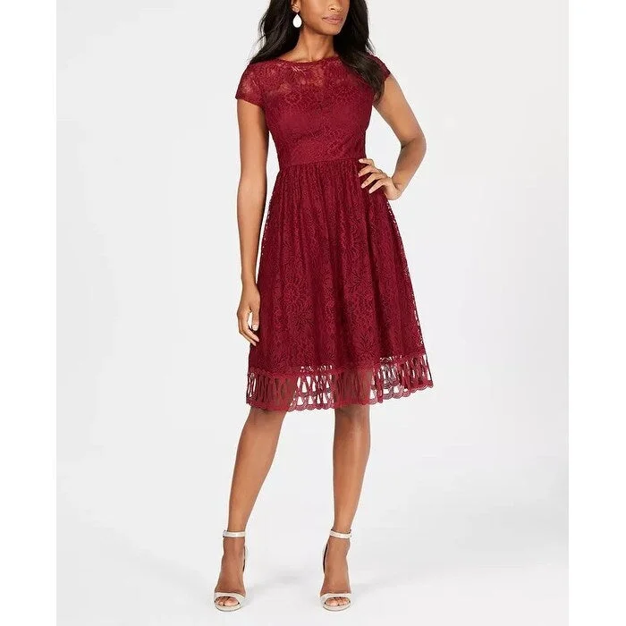 women's handmade dressesKensie Women's Lace Midi Fit & Flare Dress Red Size 4