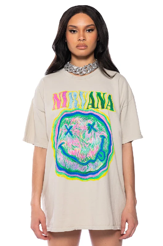 women's tops for those who love to mix and match prints and patternsNIRVANA TRIPPY GRAPHIC TEE