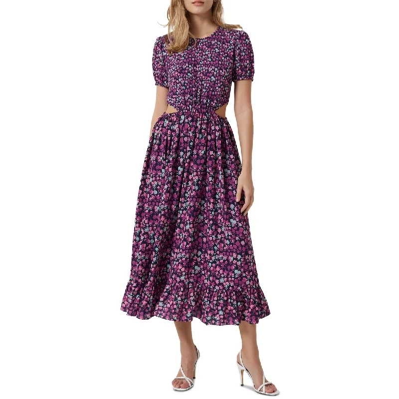 women's silk dressesFrench Connection Women's Printed Cutout Midi Dress Purple Size 2