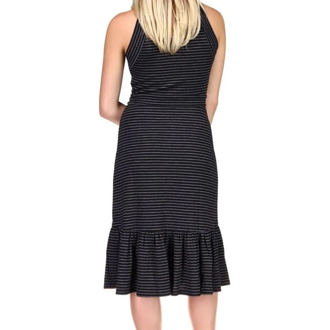 High-Neck DressMichael Kors Women's Belted Striped Midi Dress Black Size Large