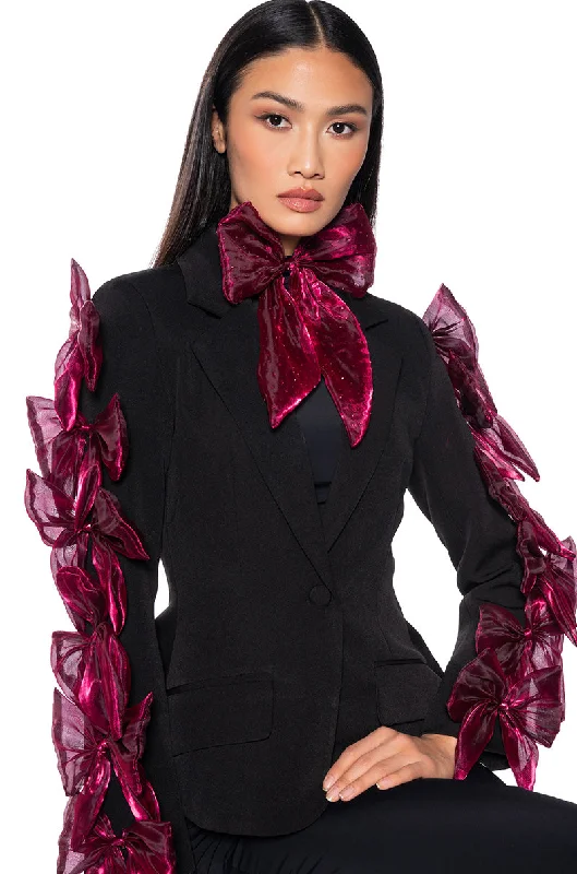 women's coats for glamorous eveningsBOWS FOR DAYS CINCHED BLAZER