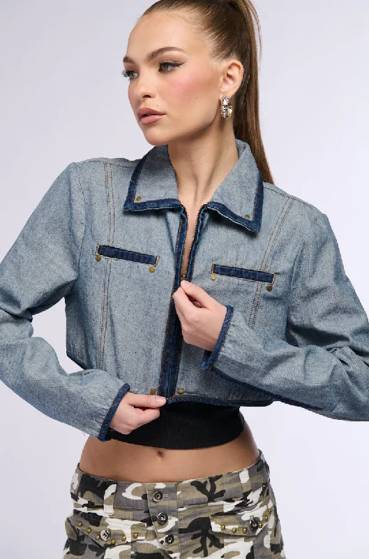 women's down coatsINSIDE OUT DENIM CROP JACKET