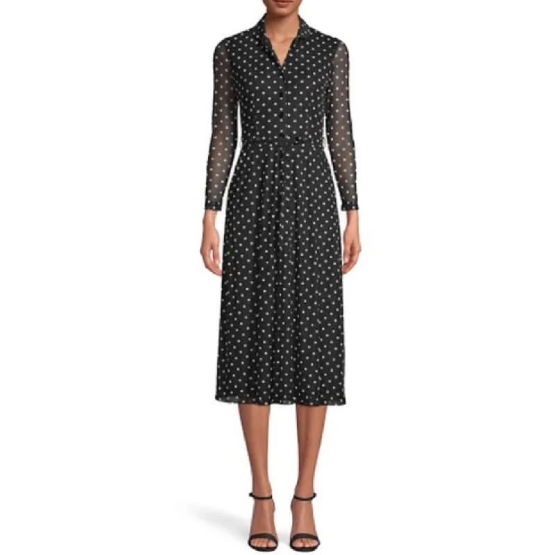 Sheath DressAnne Klein Women's Nathalie Midi Polka Dot Shirtdress Black Size 14