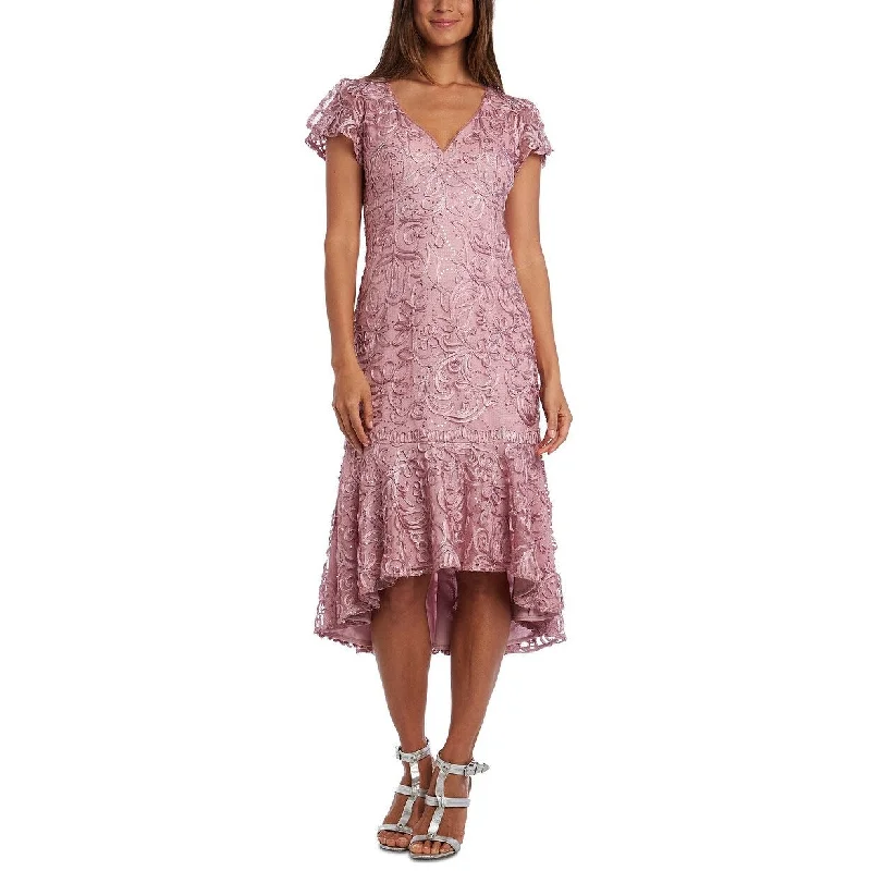 women's bodycon dressesR & M Richards Women's Soutache High-Low Flounce Midi Dress Pink Size 12