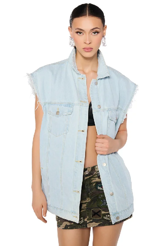 women's coats for everyday wear and tearWRENLY OVERSIZED DENIM VEST