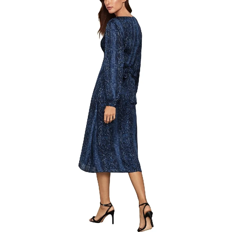 High-Low DressBcbgmaxazria Women's Snake Print Faux Wrap Midi Dress Blue Size Xx-Small