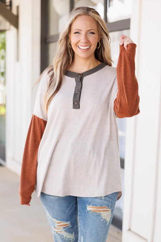 women's tops for those who want to stay warm and stylish during colder weatherDaring Dreams Top, Oatmeal