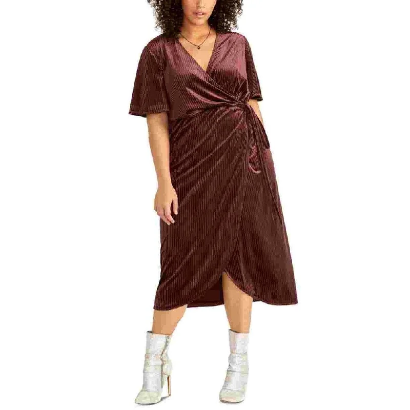 Cocktail DressRachel Roy Women's Velvet Short Sleeve V Neck Midi Wrap Dress Wear To Work Dress Burgundy Size 0X