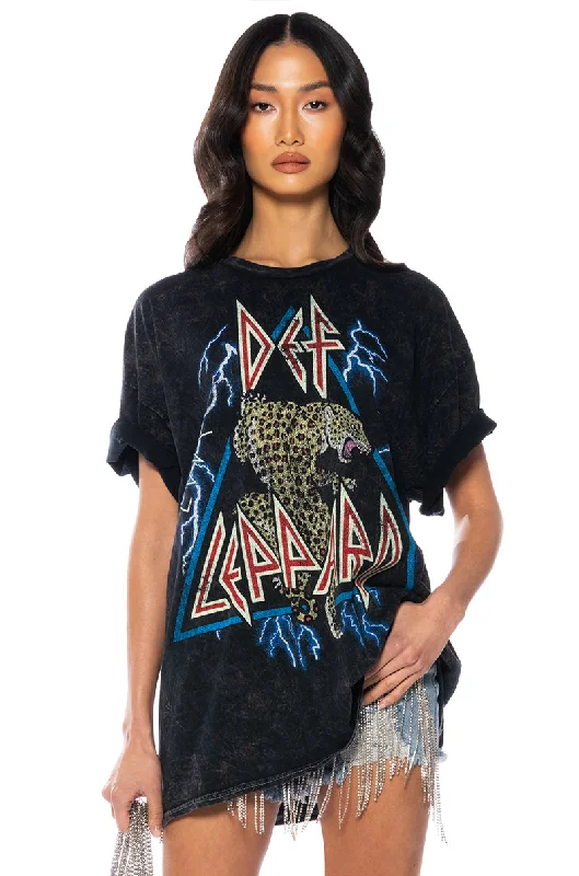 long-sleeved women's topsDEF LEPPARD ONE SIZE ACID WASH TEE