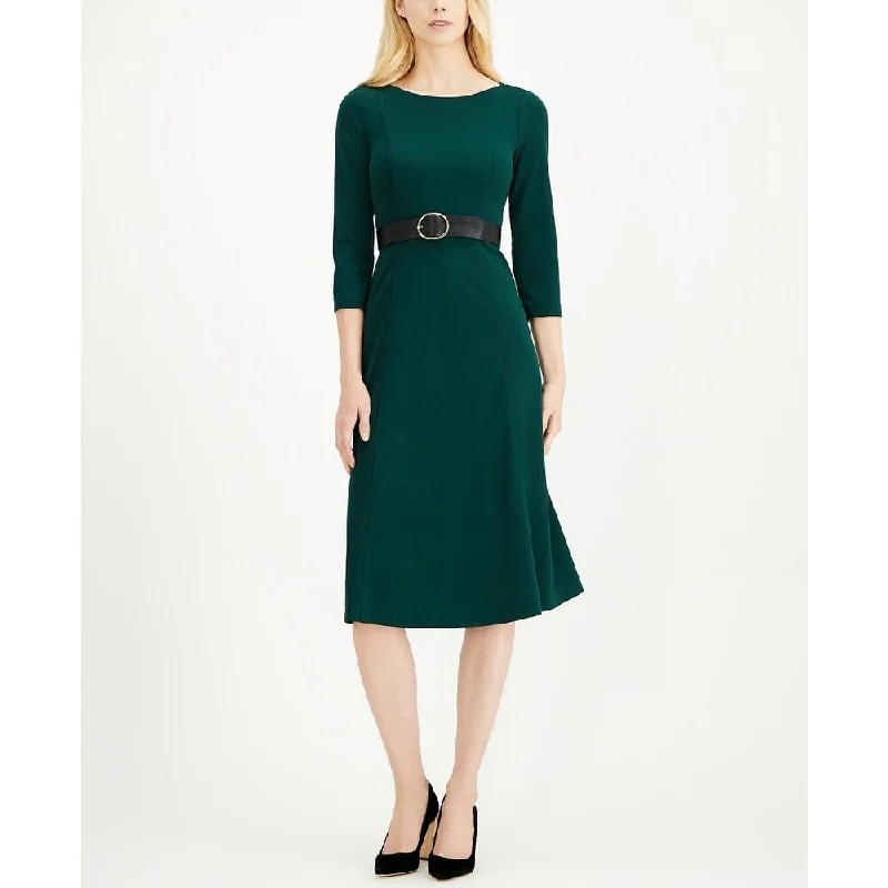 women's cold-shoulder dressesCalvin Klein Women's 3/4-Sleeve Belted Midi Dress Green Size 14