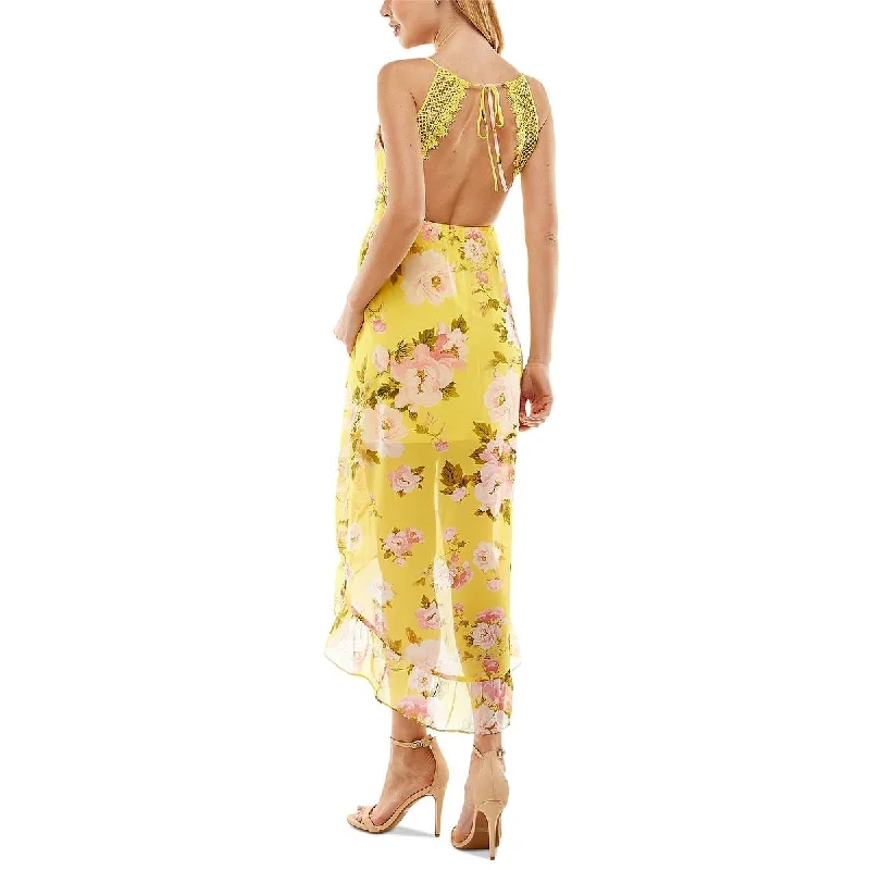 Minimalist DressCity Studios Junior's Floral Print Empire Waist Midi Dress Yellow Size Medium