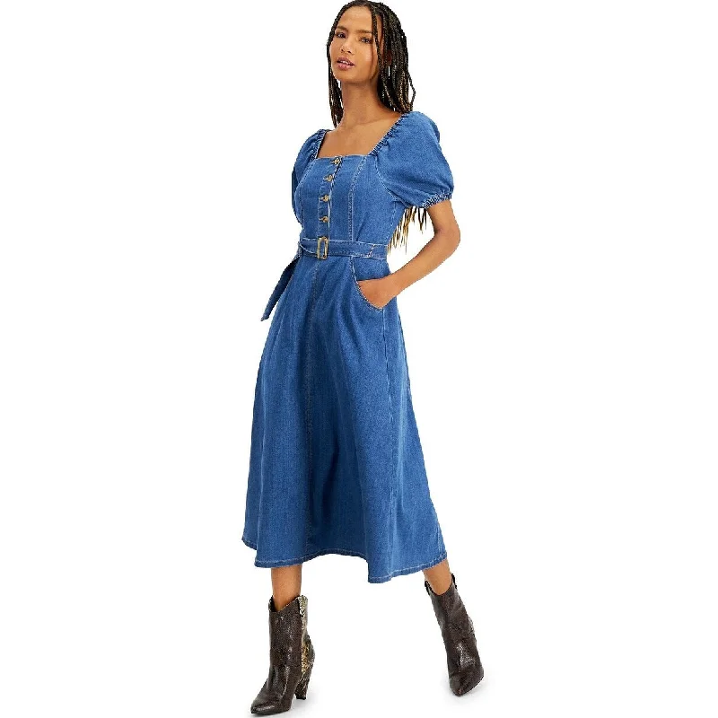 women's chiffon dressesINC International Concepts Women's Smocked Denim Midi Dress Blue Size 6