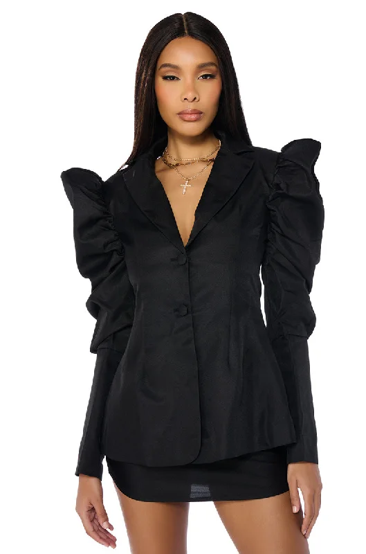 women's coats with asymmetrical hemsTUSCAN HOLIDAY PUFF SHOULDER BLAZER