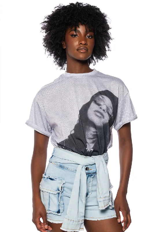 women's tops for cocktail partiesAALIYAH DISTRESSED GRAPHIC TEE