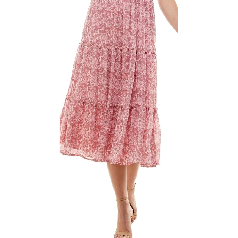 women's boho dressesTrixxi Junior's Smocked Waist Midi Dress Pink Size Large