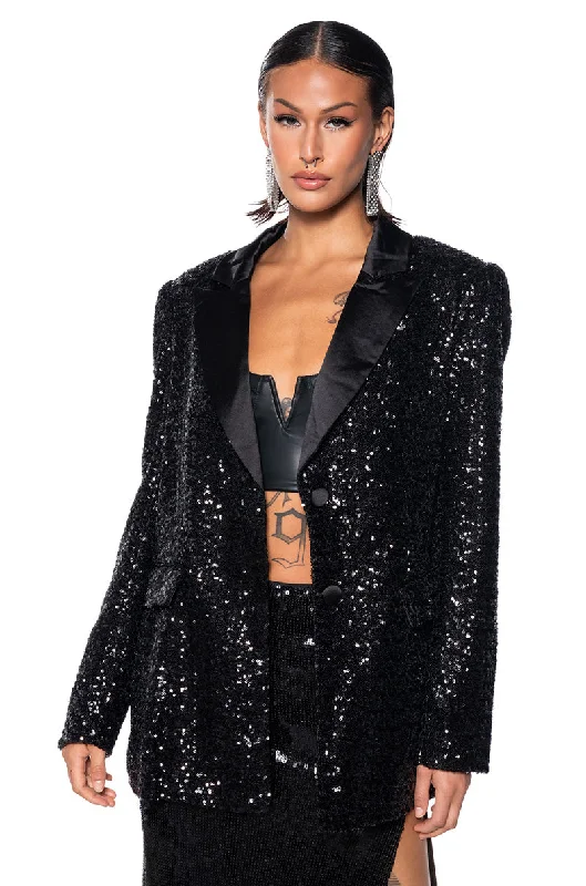 women's coats for travelMET GALA BLACK SEQUIN BLAZER