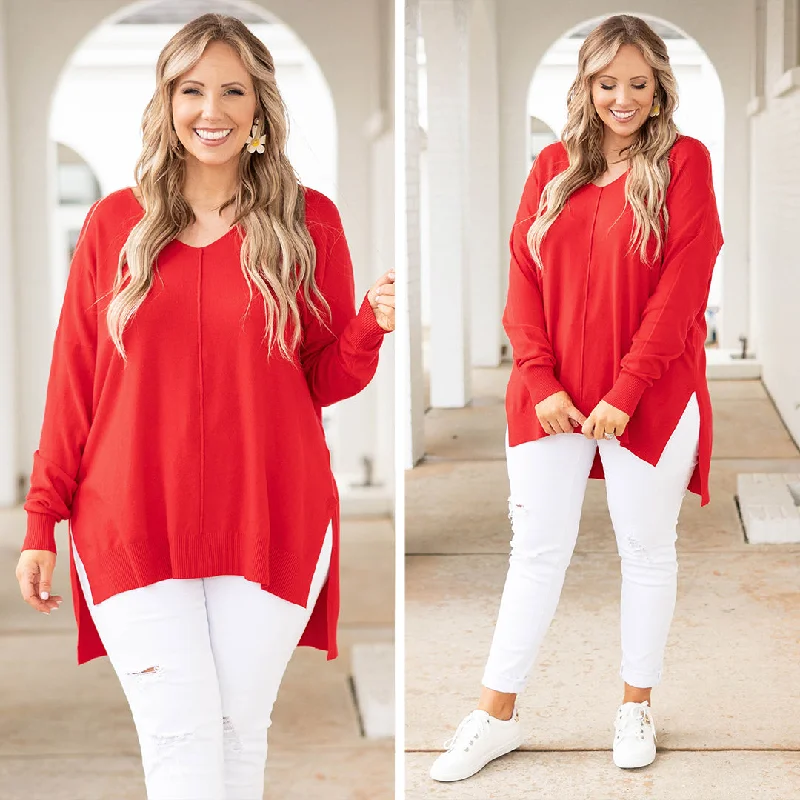 women's tops for those who want to make a bold fashion statement with their choice of topsMiss Who I Was Sweater, Red