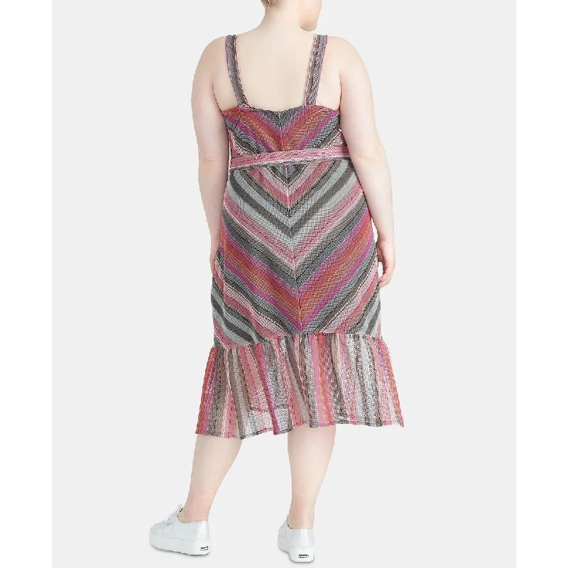 women's casual Friday dressesRachel Roy Women's Striped Sleeveless Midi Sheath Dress Pink Size 1X