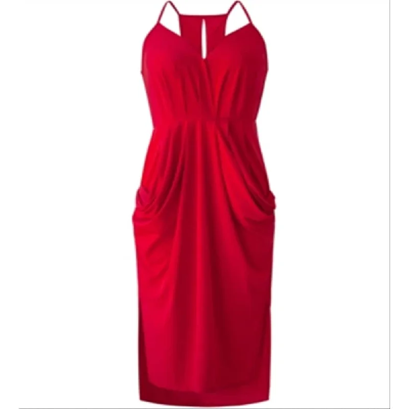 women's sleeveless dressesBcbgeneration Women's Faux Wrap Midi Dress Red Size Medium