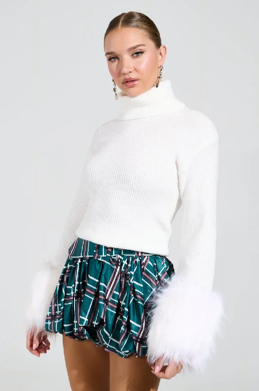 women's tops for those who love to experiment with fashionSYDNEY FUR CUFF SWEATER IN IVORY