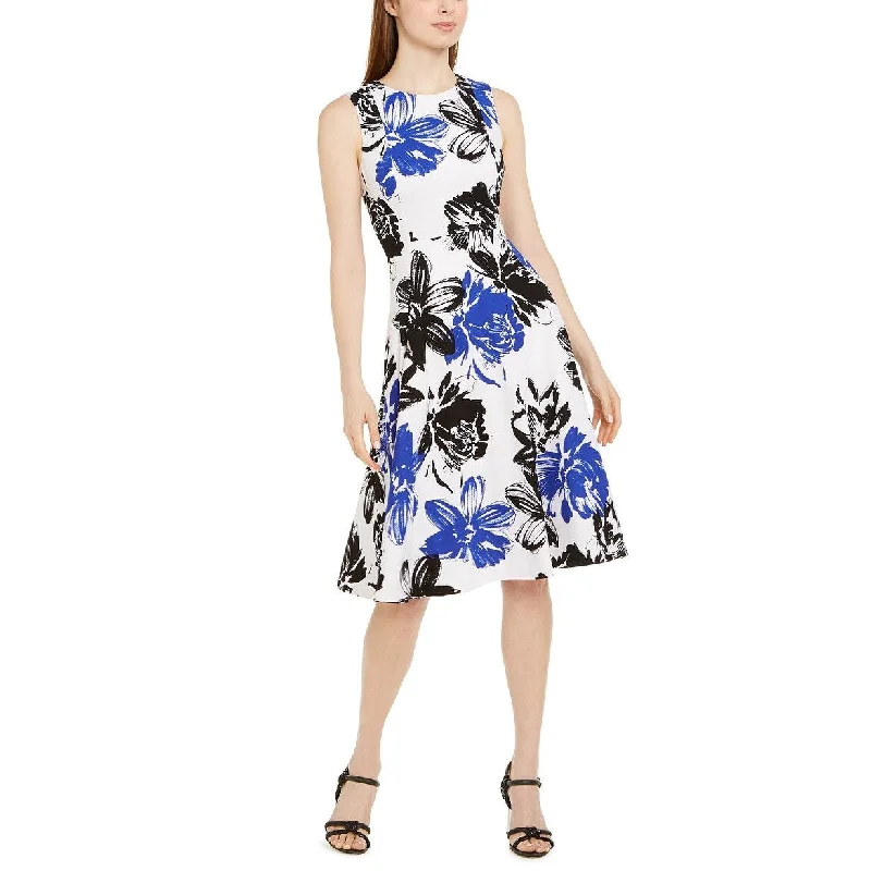 women's party dressesCalvin Klein Women's Big Floral Printed Midi Dress Blue Size 2