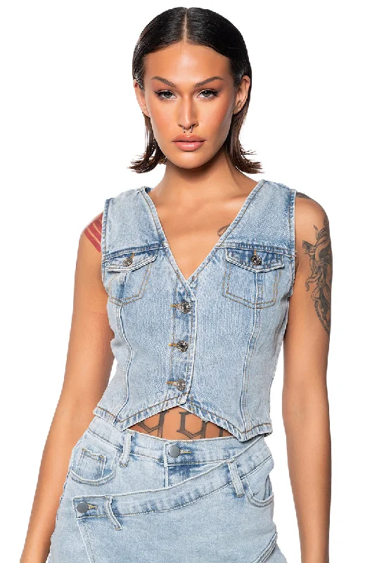 women's coats made in ethical factoriesSABZ FITTED DENIM VEST