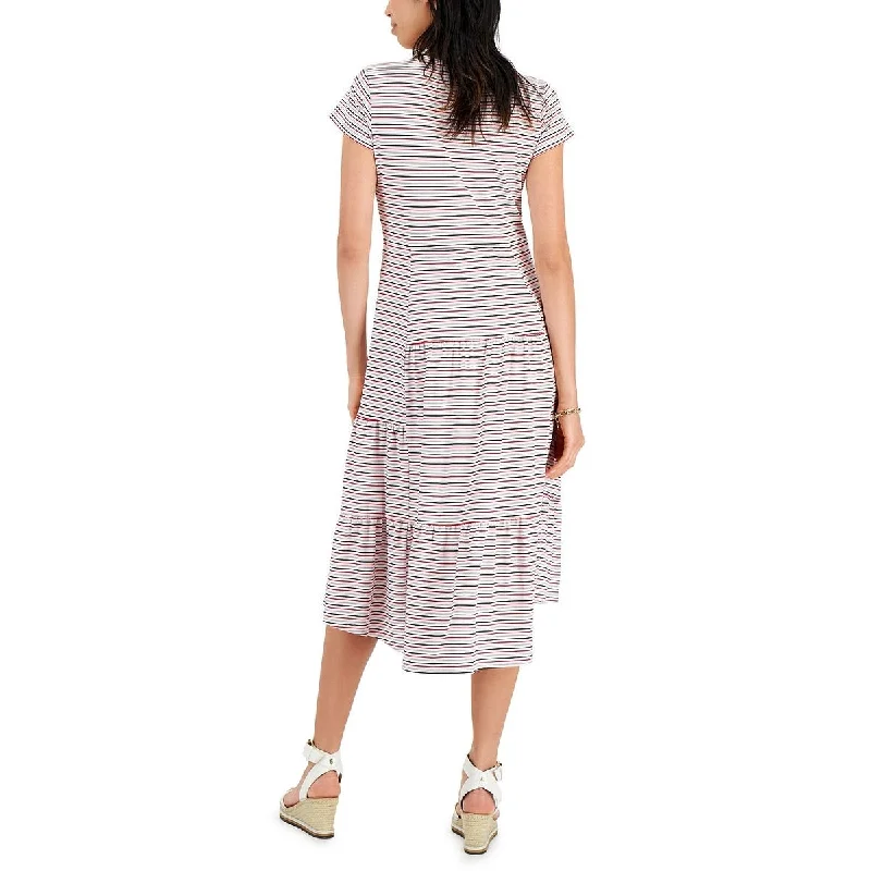 Backless DressTommy Hilfiger Women's Striped Tiered Midi Dress White Size X-Small